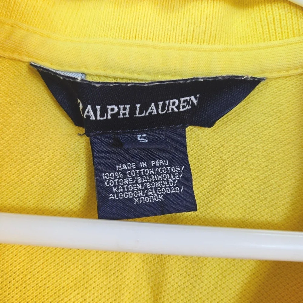 Ralph Lauren Girls Yellow Short Cap Sleeve Cotton Mesh Preppy Pique Polo Dress 5